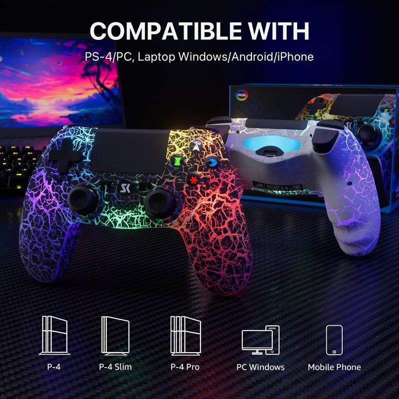 ISHAKO Controller for PS4, Wireless Game Controller for PlayStation 4/Pro/Slim/PC Windows, with 1000mAh Battery, 4-modes RGB Lighting，Double Vibration, 6-Axis Motion Control (Black) - Image 2